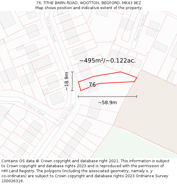 76, TITHE BARN ROAD, WOOTTON, BEDFORD, MK43 9EZ: Plot and title map