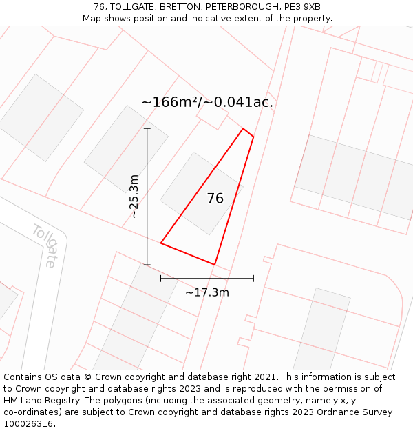 76, TOLLGATE, BRETTON, PETERBOROUGH, PE3 9XB: Plot and title map