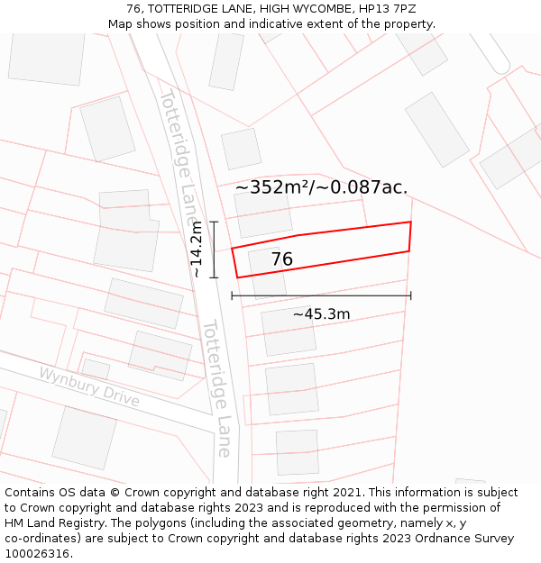 76, TOTTERIDGE LANE, HIGH WYCOMBE, HP13 7PZ: Plot and title map
