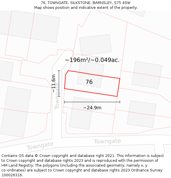 76, TOWNGATE, SILKSTONE, BARNSLEY, S75 4SW: Plot and title map
