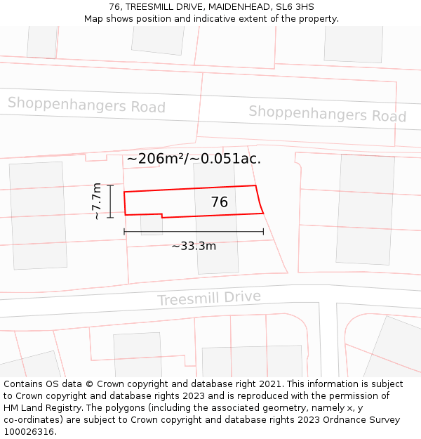 76, TREESMILL DRIVE, MAIDENHEAD, SL6 3HS: Plot and title map