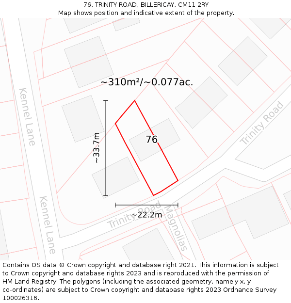 76, TRINITY ROAD, BILLERICAY, CM11 2RY: Plot and title map