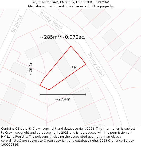76, TRINITY ROAD, ENDERBY, LEICESTER, LE19 2BW: Plot and title map