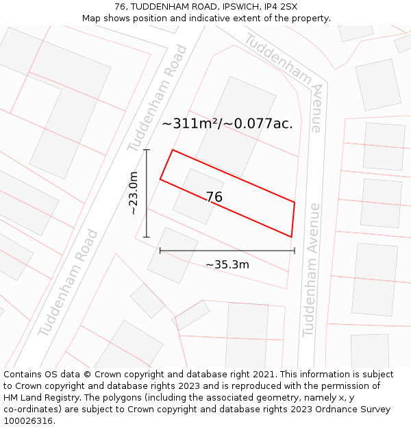 76, TUDDENHAM ROAD, IPSWICH, IP4 2SX: Plot and title map