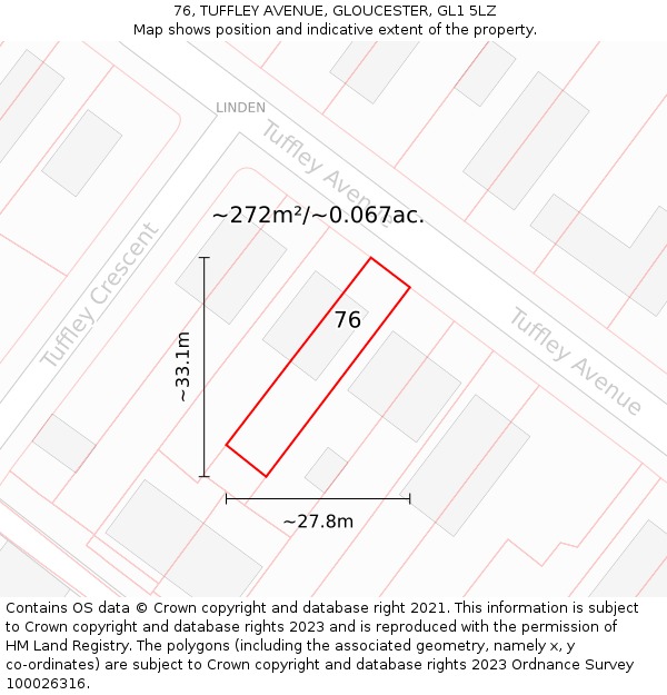 76, TUFFLEY AVENUE, GLOUCESTER, GL1 5LZ: Plot and title map