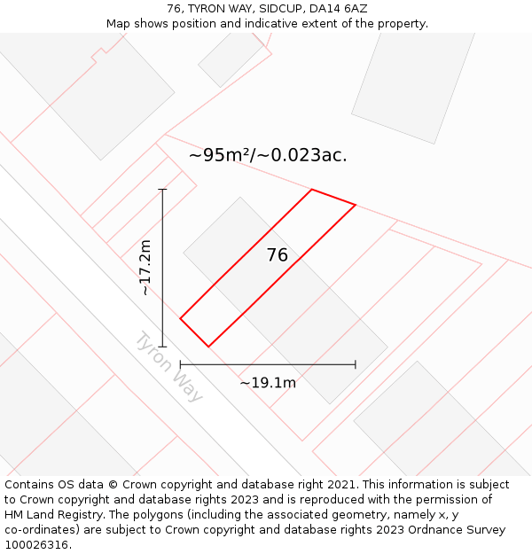 76, TYRON WAY, SIDCUP, DA14 6AZ: Plot and title map