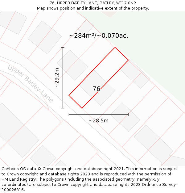 76, UPPER BATLEY LANE, BATLEY, WF17 0NP: Plot and title map