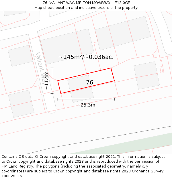 76, VALIANT WAY, MELTON MOWBRAY, LE13 0GE: Plot and title map