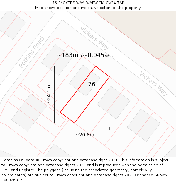 76, VICKERS WAY, WARWICK, CV34 7AP: Plot and title map