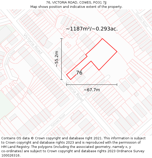 76, VICTORIA ROAD, COWES, PO31 7JJ: Plot and title map