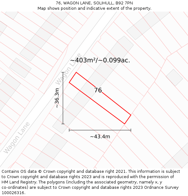 76, WAGON LANE, SOLIHULL, B92 7PN: Plot and title map
