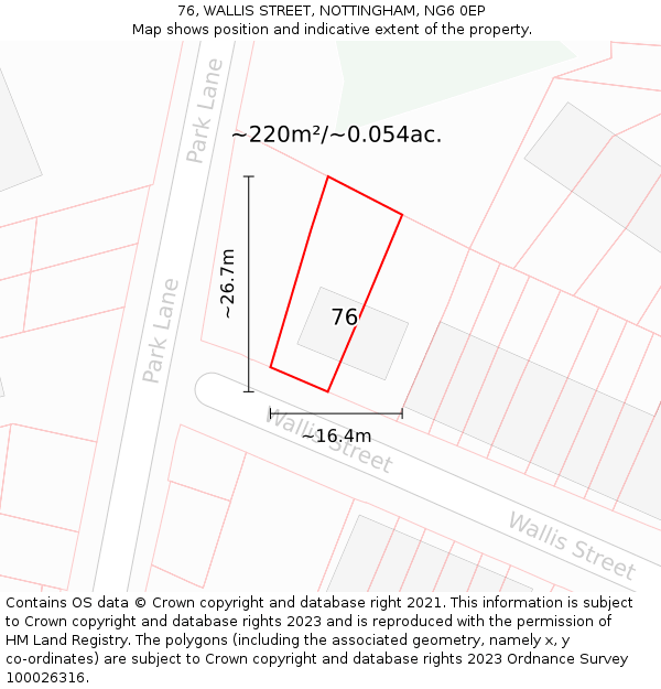 76, WALLIS STREET, NOTTINGHAM, NG6 0EP: Plot and title map