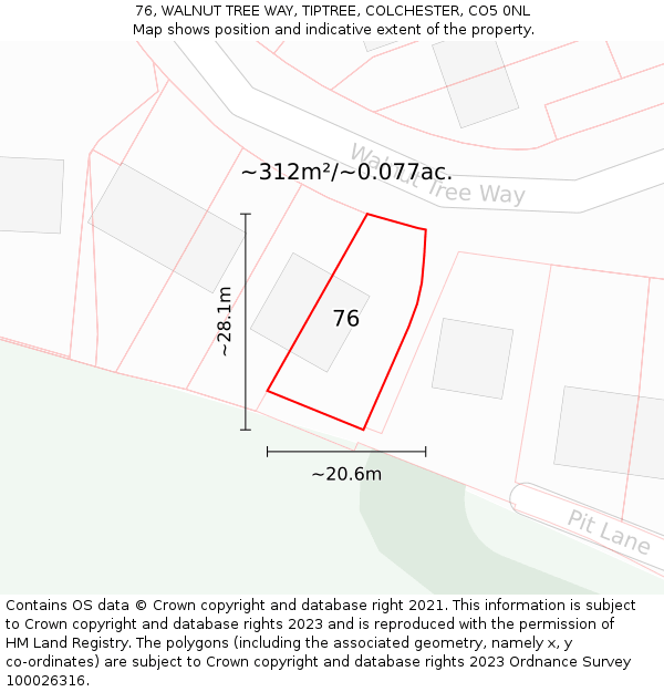 76, WALNUT TREE WAY, TIPTREE, COLCHESTER, CO5 0NL: Plot and title map