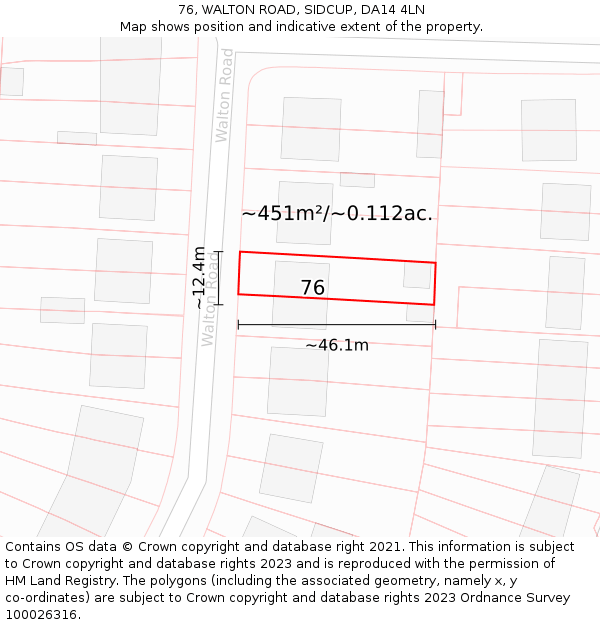 76, WALTON ROAD, SIDCUP, DA14 4LN: Plot and title map