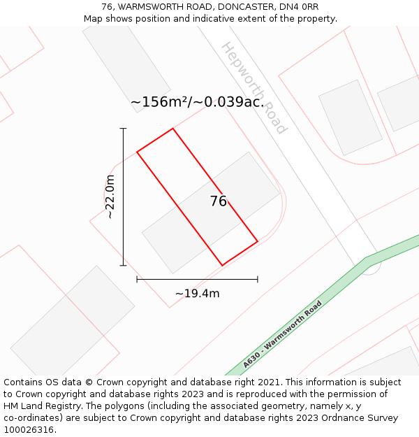 76, WARMSWORTH ROAD, DONCASTER, DN4 0RR: Plot and title map