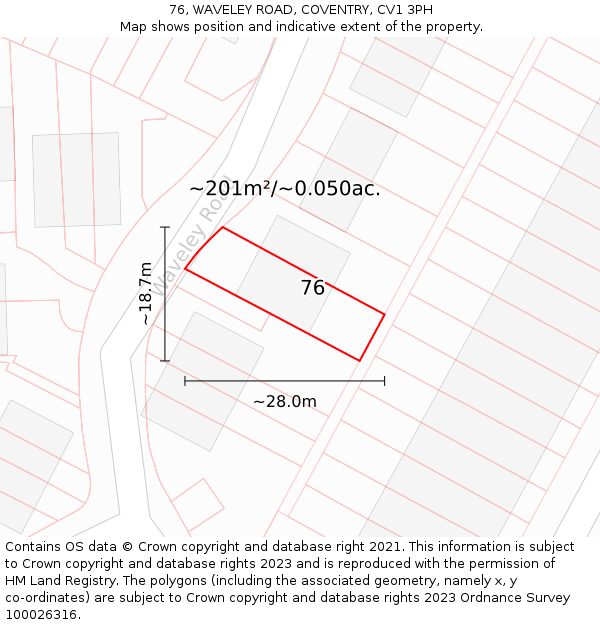 76, WAVELEY ROAD, COVENTRY, CV1 3PH: Plot and title map