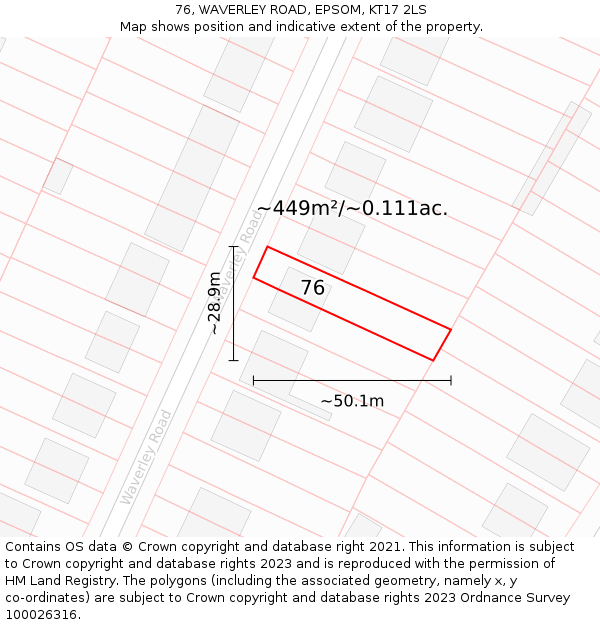 76, WAVERLEY ROAD, EPSOM, KT17 2LS: Plot and title map