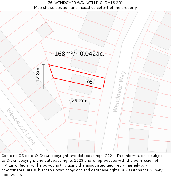 76, WENDOVER WAY, WELLING, DA16 2BN: Plot and title map