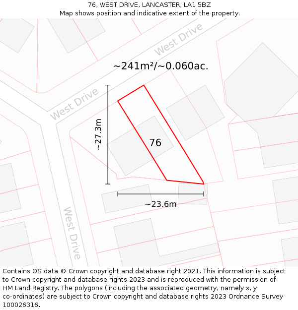 76, WEST DRIVE, LANCASTER, LA1 5BZ: Plot and title map