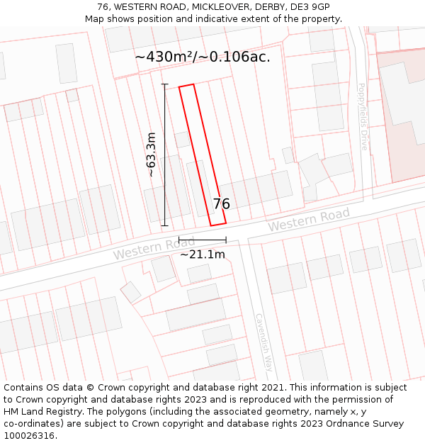 76, WESTERN ROAD, MICKLEOVER, DERBY, DE3 9GP: Plot and title map