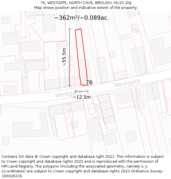 76, WESTGATE, NORTH CAVE, BROUGH, HU15 2NJ: Plot and title map