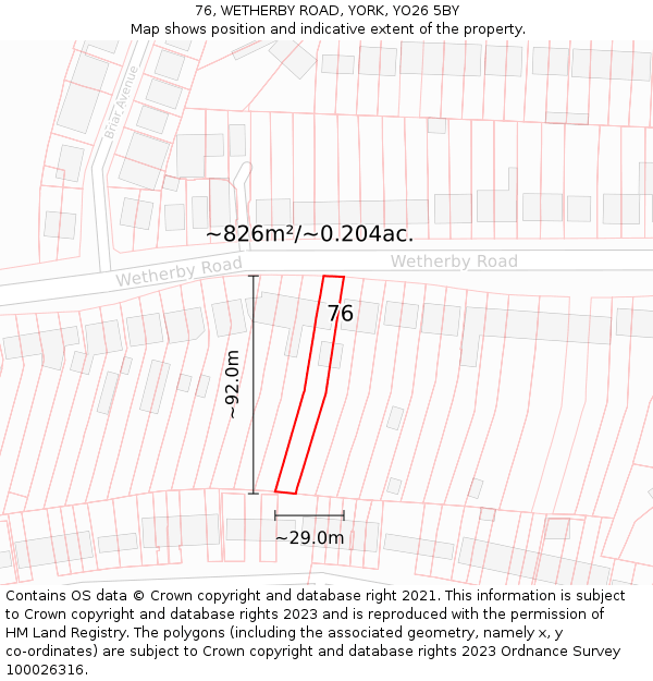 76, WETHERBY ROAD, YORK, YO26 5BY: Plot and title map