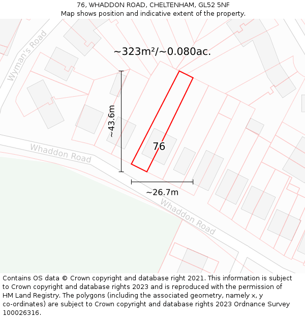 76, WHADDON ROAD, CHELTENHAM, GL52 5NF: Plot and title map