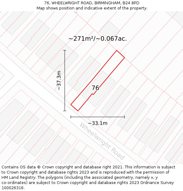 76, WHEELWRIGHT ROAD, BIRMINGHAM, B24 8PD: Plot and title map
