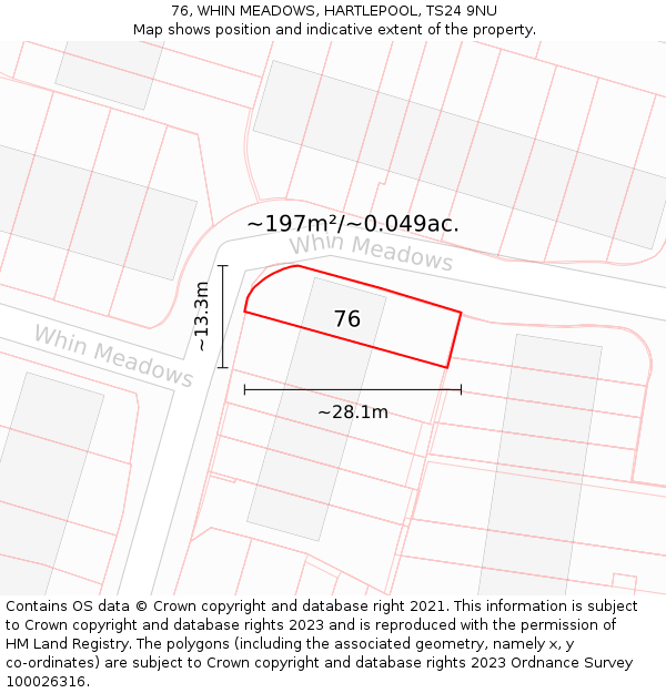 76, WHIN MEADOWS, HARTLEPOOL, TS24 9NU: Plot and title map