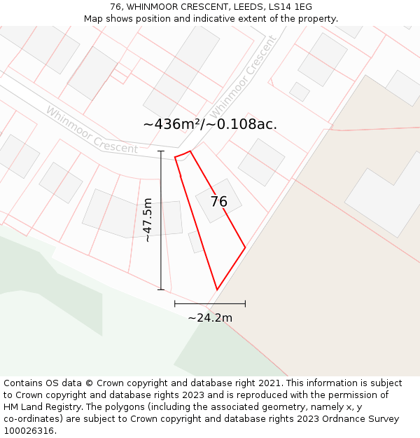 76, WHINMOOR CRESCENT, LEEDS, LS14 1EG: Plot and title map