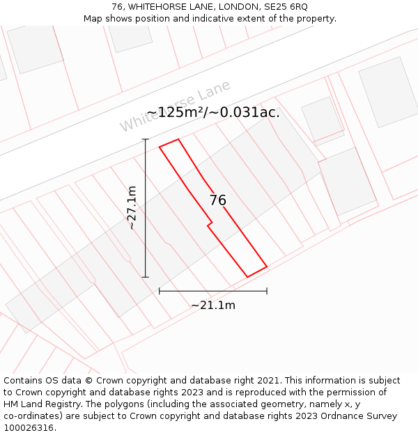 76, WHITEHORSE LANE, LONDON, SE25 6RQ: Plot and title map
