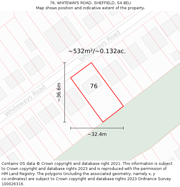 76, WHITEWAYS ROAD, SHEFFIELD, S4 8EU: Plot and title map