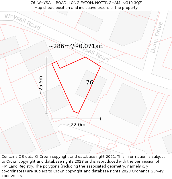 76, WHYSALL ROAD, LONG EATON, NOTTINGHAM, NG10 3QZ: Plot and title map