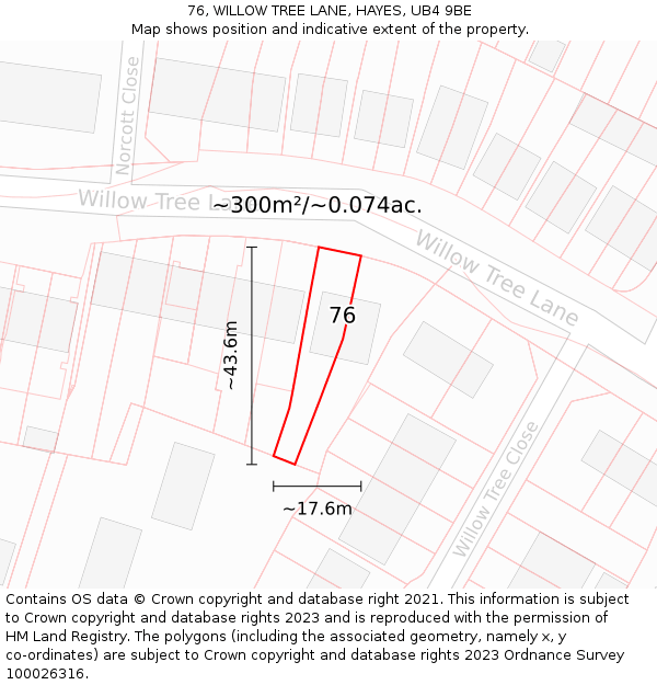 76, WILLOW TREE LANE, HAYES, UB4 9BE: Plot and title map