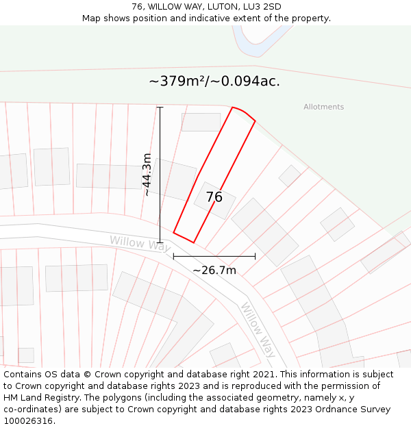 76, WILLOW WAY, LUTON, LU3 2SD: Plot and title map