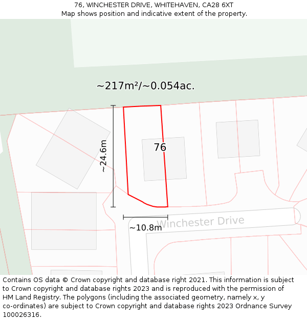 76, WINCHESTER DRIVE, WHITEHAVEN, CA28 6XT: Plot and title map