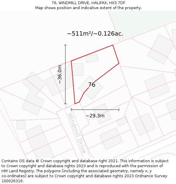 76, WINDMILL DRIVE, HALIFAX, HX3 7DF: Plot and title map