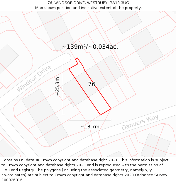76, WINDSOR DRIVE, WESTBURY, BA13 3UG: Plot and title map
