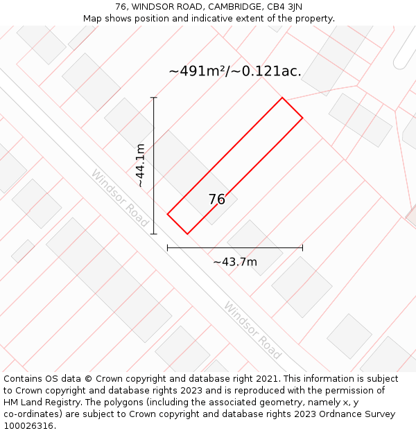 76, WINDSOR ROAD, CAMBRIDGE, CB4 3JN: Plot and title map