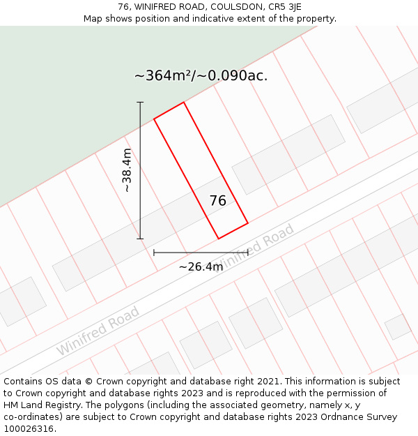 76, WINIFRED ROAD, COULSDON, CR5 3JE: Plot and title map