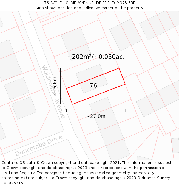 76, WOLDHOLME AVENUE, DRIFFIELD, YO25 6RB: Plot and title map