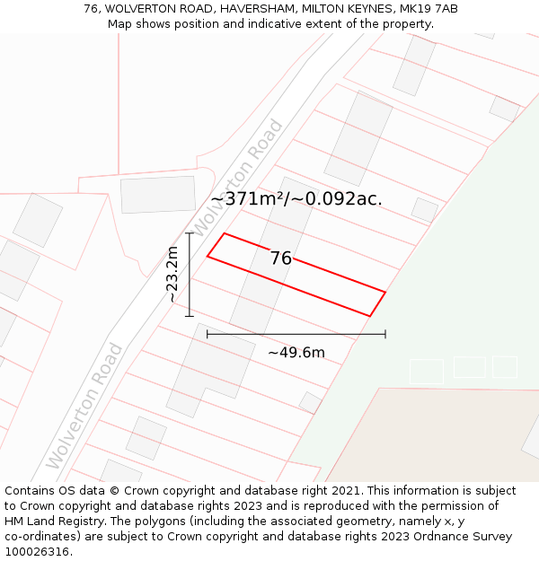 76, WOLVERTON ROAD, HAVERSHAM, MILTON KEYNES, MK19 7AB: Plot and title map
