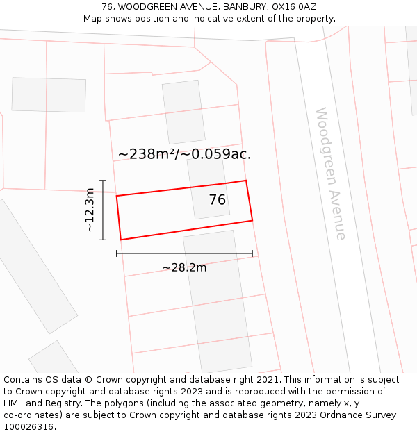76, WOODGREEN AVENUE, BANBURY, OX16 0AZ: Plot and title map