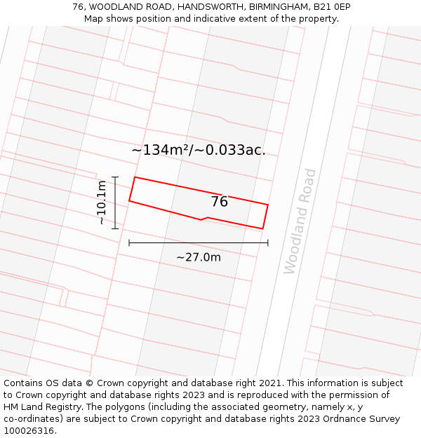 76, WOODLAND ROAD, HANDSWORTH, BIRMINGHAM, B21 0EP: Plot and title map