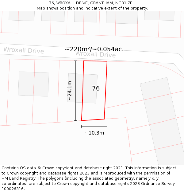76, WROXALL DRIVE, GRANTHAM, NG31 7EH: Plot and title map