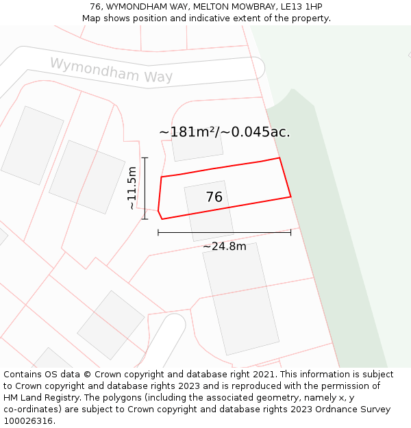 76, WYMONDHAM WAY, MELTON MOWBRAY, LE13 1HP: Plot and title map