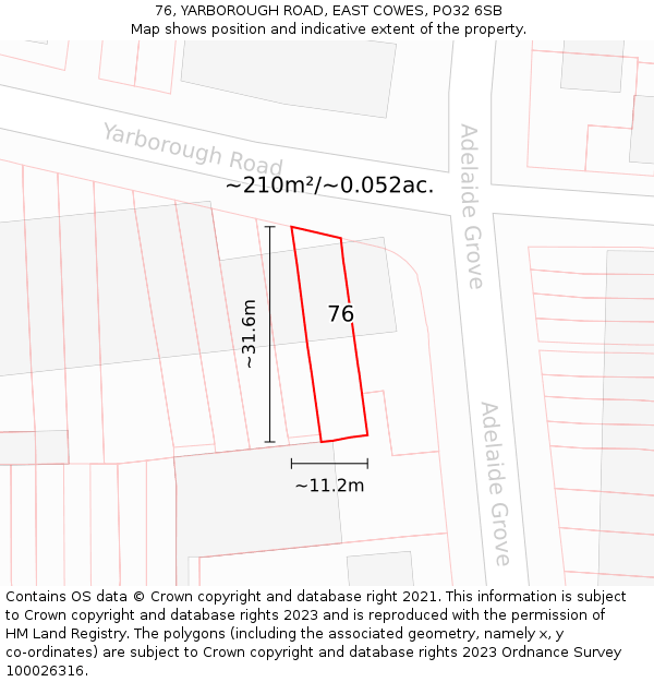 76, YARBOROUGH ROAD, EAST COWES, PO32 6SB: Plot and title map