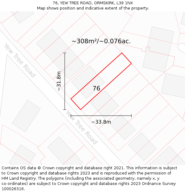 76, YEW TREE ROAD, ORMSKIRK, L39 1NX: Plot and title map