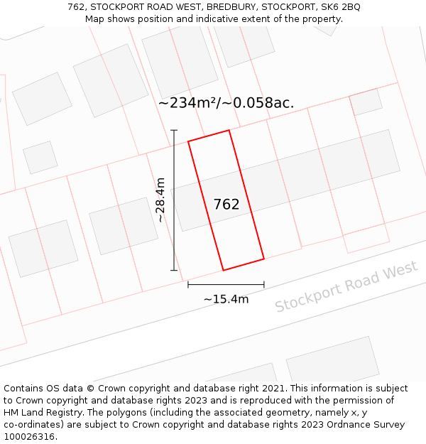 762, STOCKPORT ROAD WEST, BREDBURY, STOCKPORT, SK6 2BQ: Plot and title map