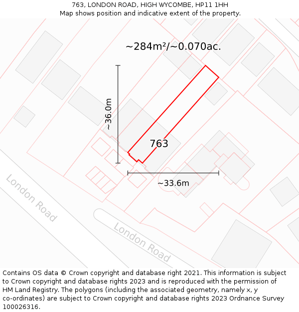 763, LONDON ROAD, HIGH WYCOMBE, HP11 1HH: Plot and title map
